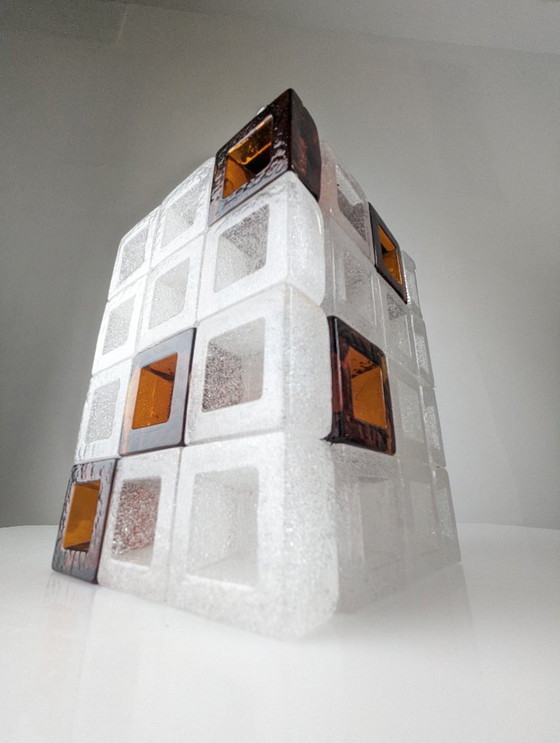 Image 1 of Albano Poli for Poliarte Murano Glass Cube Lamp Amber & Ice 1960s