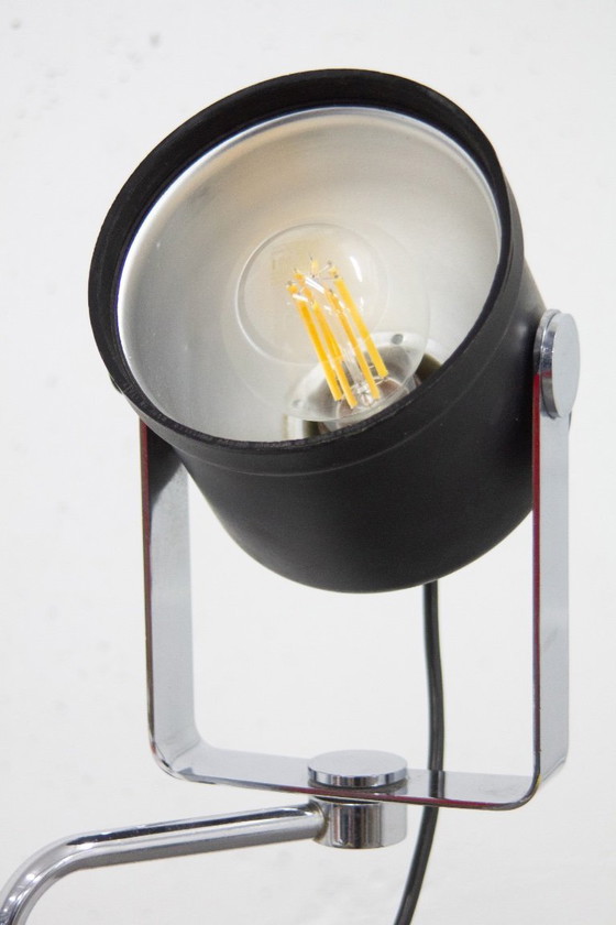 Image 1 of Lampadaire spot P433 en chrome noir italien des années 70, conçu par Brusasco & Torretta pour LUCI
