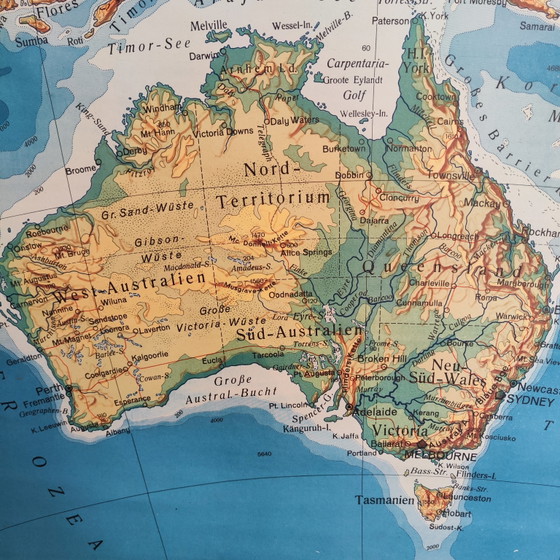 XXL Vintage School Map / Topography of Australia / 1950 – Wall decoration, Textile (photo 3 of 11)