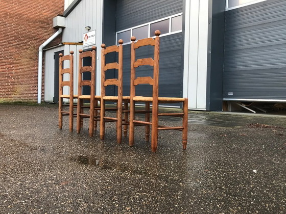 Image 1 of Esszimmerstühle aus Eiche und Geflecht Georges Robert France 1960s