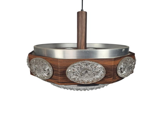 Image 1 of Lakro Amstelveen - hanglamp - Ufo lamp - houtfineer - aluminium - 60's