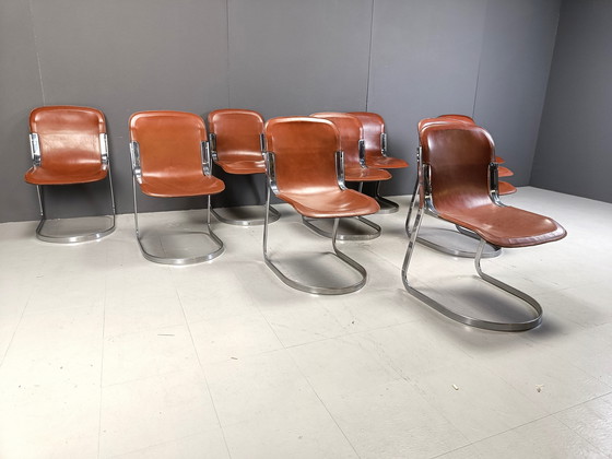 Image 1 of Set Of 10 Italian Leather Di Ning Chairs By Cidue, 1970S