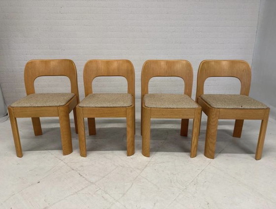 Image 1 of Sedie brutaliste di metà secolo – set di 4 – in compensato scultoreo