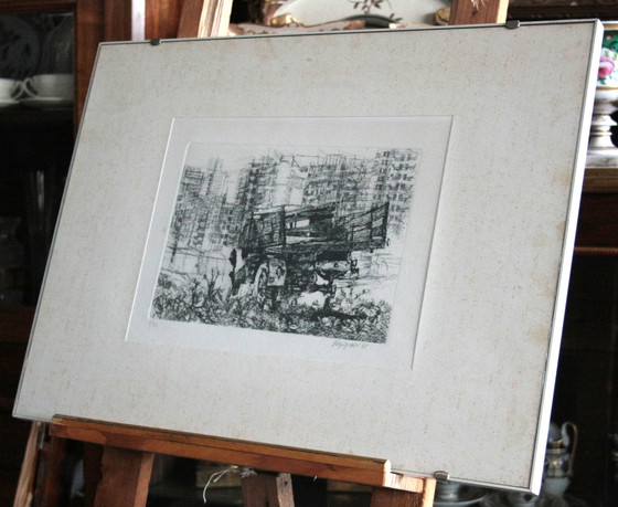 Image 1 of Renzo Vespignani, Italiano (1924 - 2001) - Camión en los suburbios, Año: 1956, Grabado, firmado y numerado a lápiz.