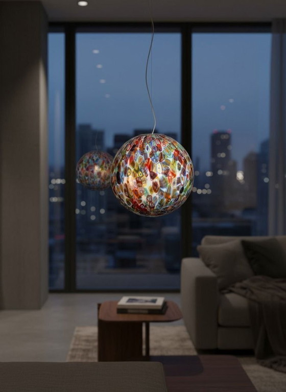 Image 1 of Murano glazen hanglamp Millefiori 40 cm handgeblazen bol