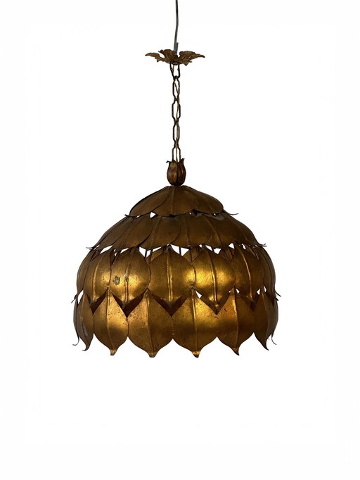 Gilt Toleware Ceiling Lamp, 1960s, Attributed to Hans Kögl