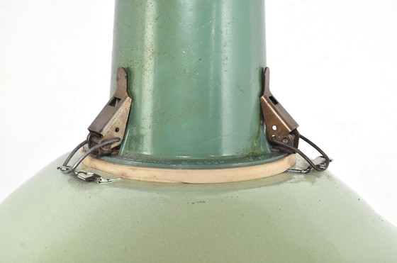 Image 1 of Vintage Enamel Factory Lamp With Spherical Glass