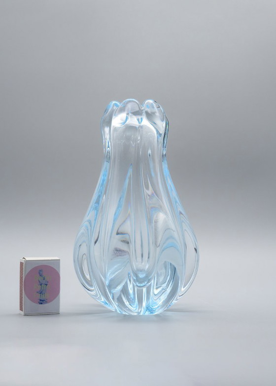 Image 1 of Vicke Lindstrand Orrefors kristallen vaas Stella Polaris 1939 antiek aquamarijn