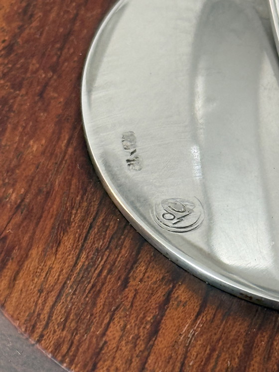 Image 1 of Set of two - Candelabra holding three candles each - Teak wood and chromed metal - ca. 1970’s, Scandinavian