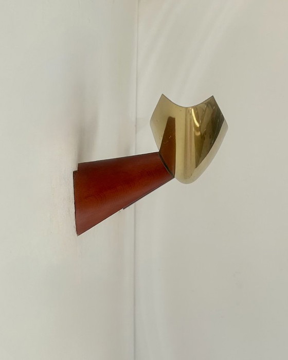 Paar vintage wandlampen van exotisch hout en messing, Italië 1980 – Brass (photo 3 of 7)