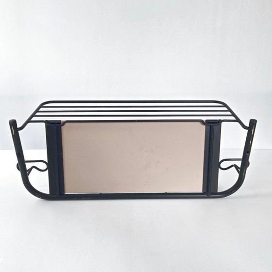 Image 1 of Vintage 1950s Rockabilly Wall-Mounted Coat Rack with Mirror, Black Lacquered Metal