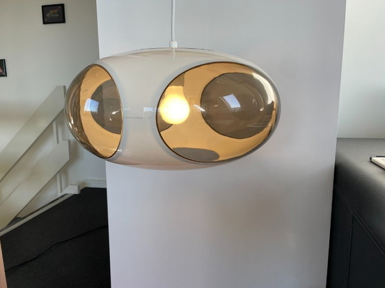 Lampe Space Age Massive Bug Eye, Suspension UFO Blanche, Vintage, Rétro, Plastique (photo 6 sur 10)