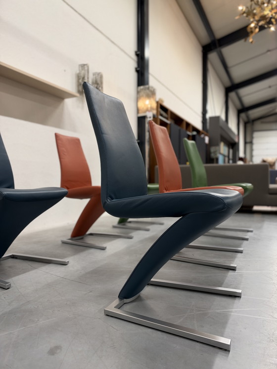 6 Rolf Benz 7800 Dining chairs green Orange Blue, Leather (photo 6 of 11)