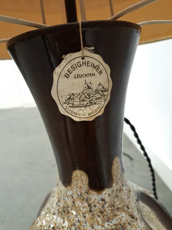 Image 1 of Braune Keramiklampe von Besigheimer Leuchten mit beleuchtetem Sockel