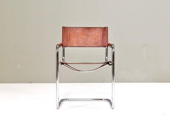 Image 1 of Chaise Mart Stam S34 en chrome et cuir selle par Fasem – années 1970