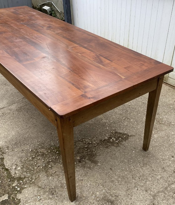 Image 1 of Eettafel in boerderijstijl van massief hout met 1 lade, circa 1930, 209x80 cm
