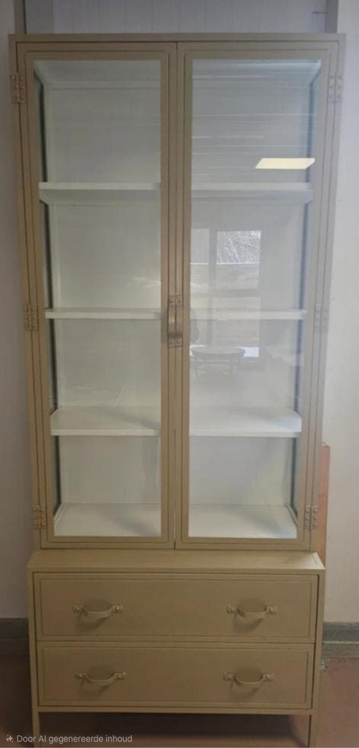Vitrinekast metaal kleur beige