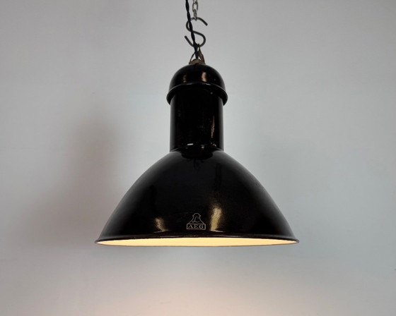 Image 1 of Black Enamel Industrial Pendant Lamp from AEG, 1930s