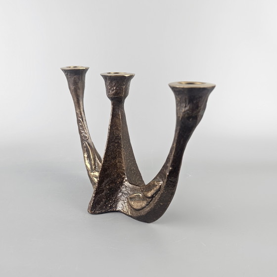 Candeliere vintage in bronzo per 3 candele – Design brutalista di Horst Dalbeck, Germania anni '50 - (photo 3 of 7)