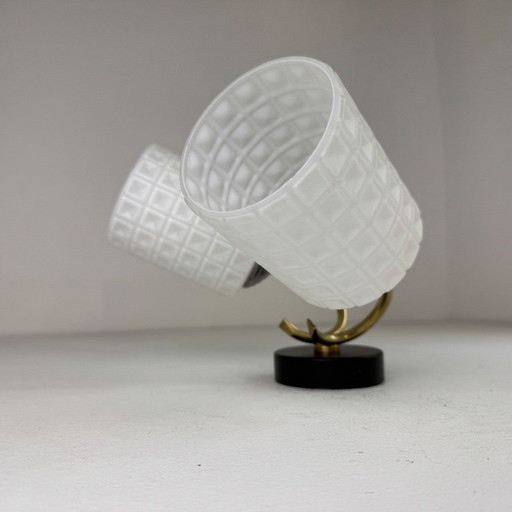 PAAR VINTAGE DUBBELE OPALIJNEN WANDLAMPEN UIT DE JAREN 1950