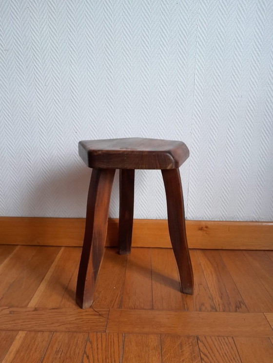 Image 1 of Vintage solid wood brutalist stool