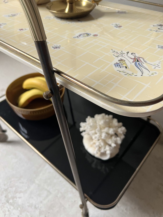 Image 1 of Serving trolley bar cart 1950s/60s with glass shelves