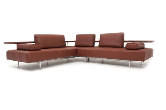 Image 1 of Canapé d'angle Rolf Benz Dono en cuir marron cognac avec canapé-lit gigogne