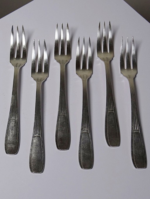 6 Fourchettes tridents vintages/anciennes métal argenté style art déco SFAM