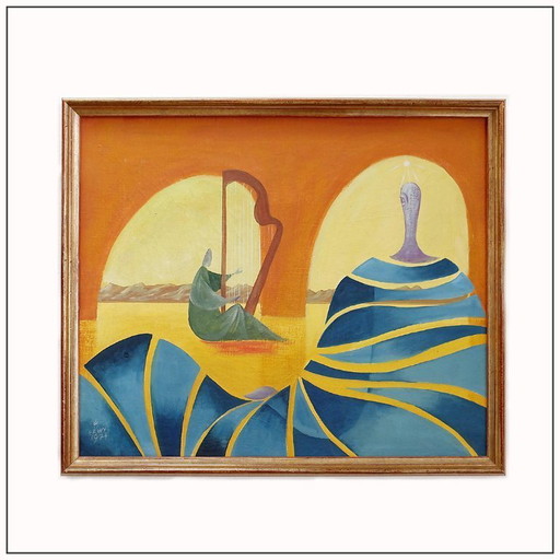 Walter Lewy 1905-1995 Surrealist scene - signed and dated 1974.