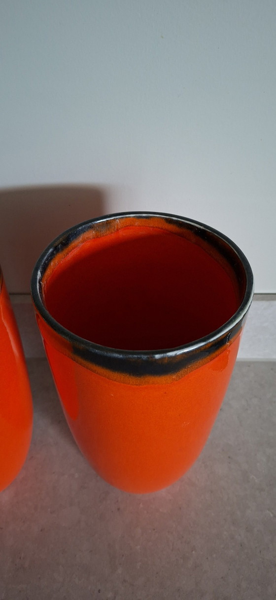 Mid-Century Space Age Vases Orange/Black – Fat Lava Style – Ceramic (photo 3 of 7)