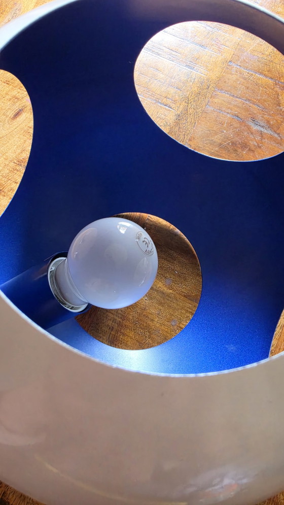 Image 1 of Lampada da tavolo vintage in metallo stile Space Age | Bianca e blu cobalto | Anni '70/'80