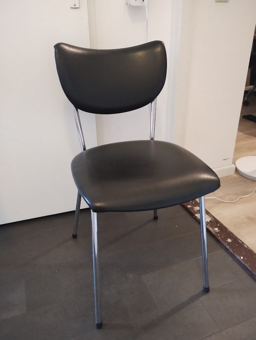 Vintage De Wit (desk) chair, chrome frame, black upholstery – bureaustoelen, Metal
