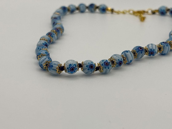 Image 1 of Collar de cristal de Murano azul claro con murrina - 44 cm