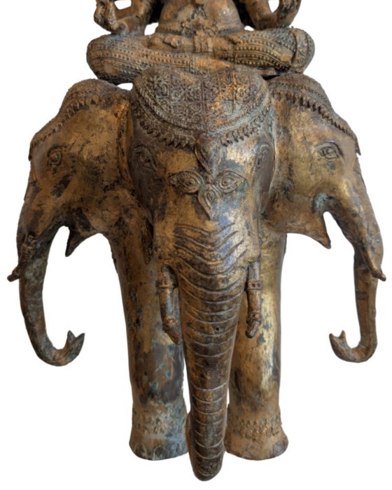 Image 1 of Raro Newar Ganesha del XVII/XVIII secolo su Airavata – Dorato a fuoco – 49 cm