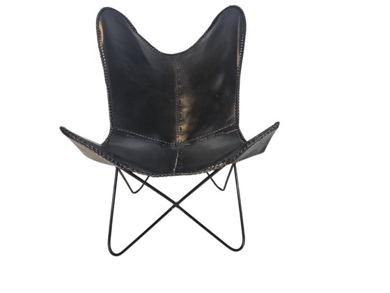 Lounge Chair - Butterfly Chair - Vlinderstoel - Leer - Metaal - 1990's – Stoelen / fauteuils, Leather, Metal (photo 6 of 8)