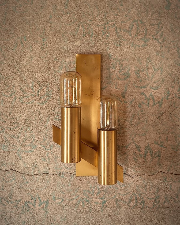 Italian Mid - Century brass wall lamps by Gaetano Sciolari 60s