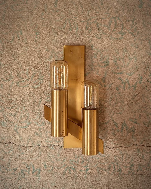 Lampade da parete in ottone della metà del secolo scorso di Gaetano Sciolari anni '60