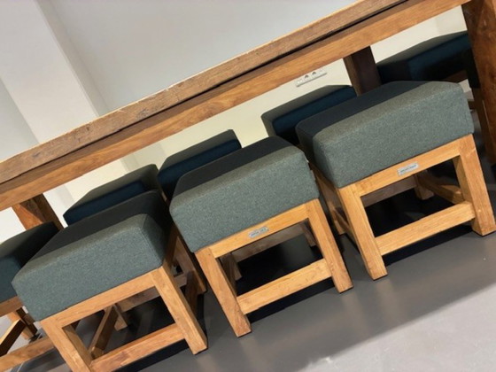 Image 1 of Top teak houten krukjes met stoffen zitting! 