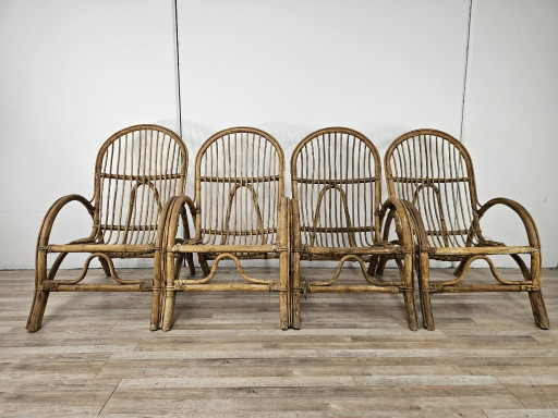 Vintage Rattan Armchairs, set of four