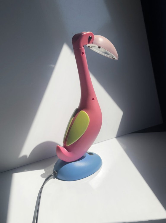 Image 1 of Flamingo table lamp, 80s postmodern, toucan lamp, Memphis Milano, 1980s pink pop art, Miami Vice, Art Deco Revival