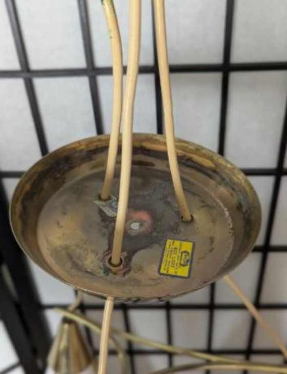 Image 1 of 1960s Mid Century Modern Pendant Chandelier by Moe Light Brass & Glass