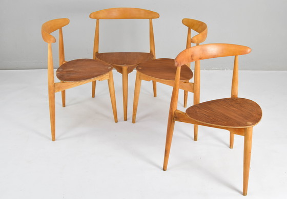 Image 1 of Fh4103 Heart Dining Chairs By Hans Wegner For Fritz Hansen, Denmark, 1950S, Set Of 4