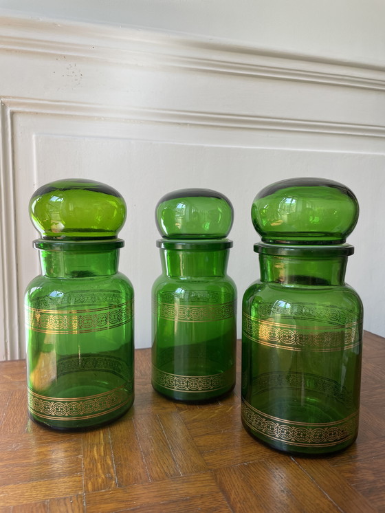 Image 1 of Juego de 3 frascos de boticario antiguos