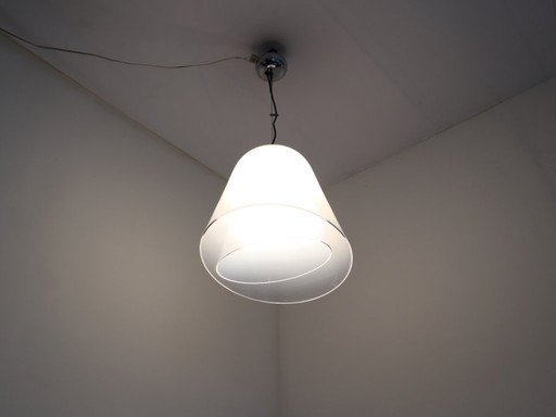 1970s Murano glass "Giglio" double dome pendant lamp by LAMPERTI