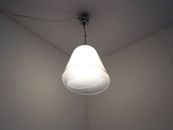 Image 1 of 1970s Murano glass "Giglio" double dome pendant lamp by LAMPERTI