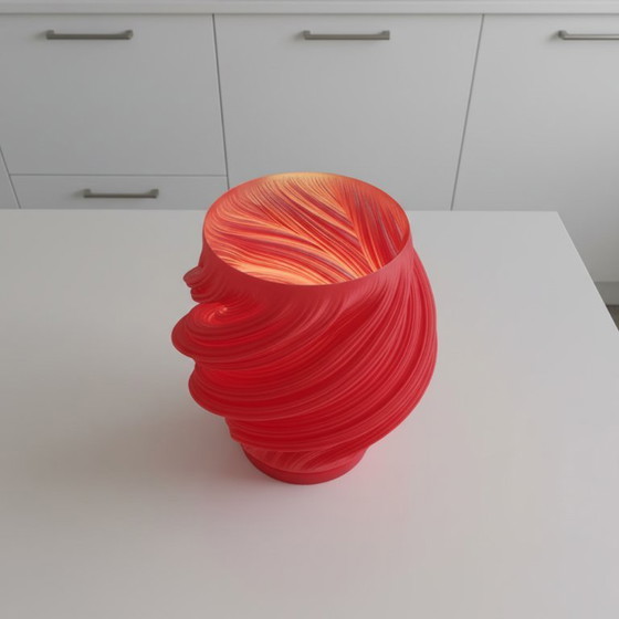 Image 1 of Design Table Lamp – 3D Printed PLA – Sculptural Swirl – Warm Red/Orange Glow