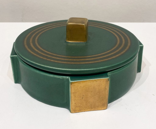 Small Green And Gold Enamel Ceramic Box, Villeroy Et Boch, 1930