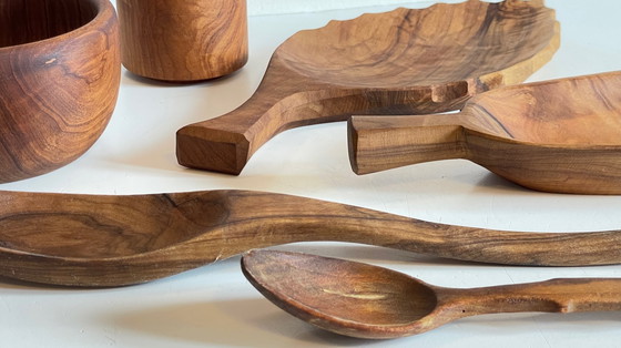 Image 1 of Lot Coupelles en Bois Tourné et Sculpté Vintage
