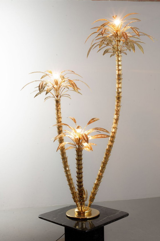 Image 1 of Italian Golden Palm Tree Floor Lamp with Three Sparkling Branches