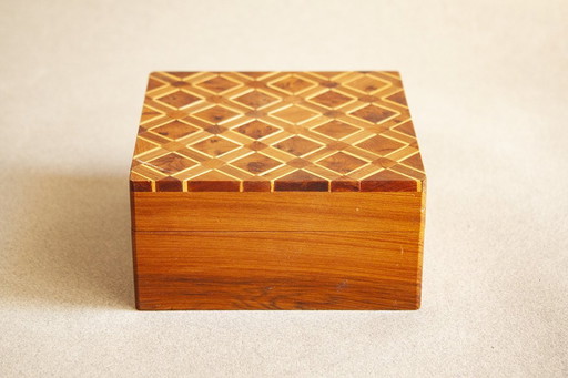 Tropical wood box, leather-style, handmade with orange wood inlay. Jewelry box. Multipurpose box.